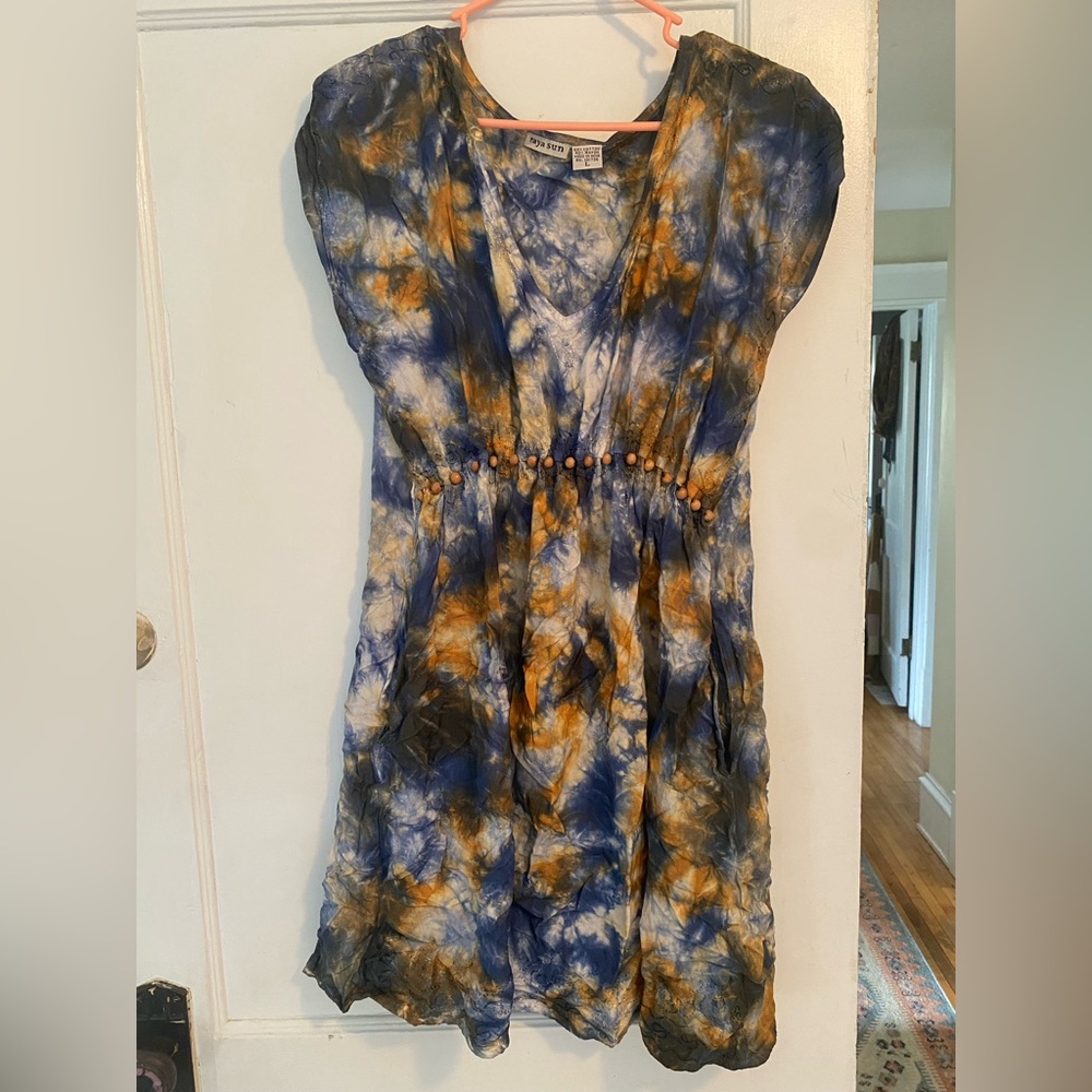 Hippie Tye Dyed Romper W/ Embroidered Wooden Beads, Size L